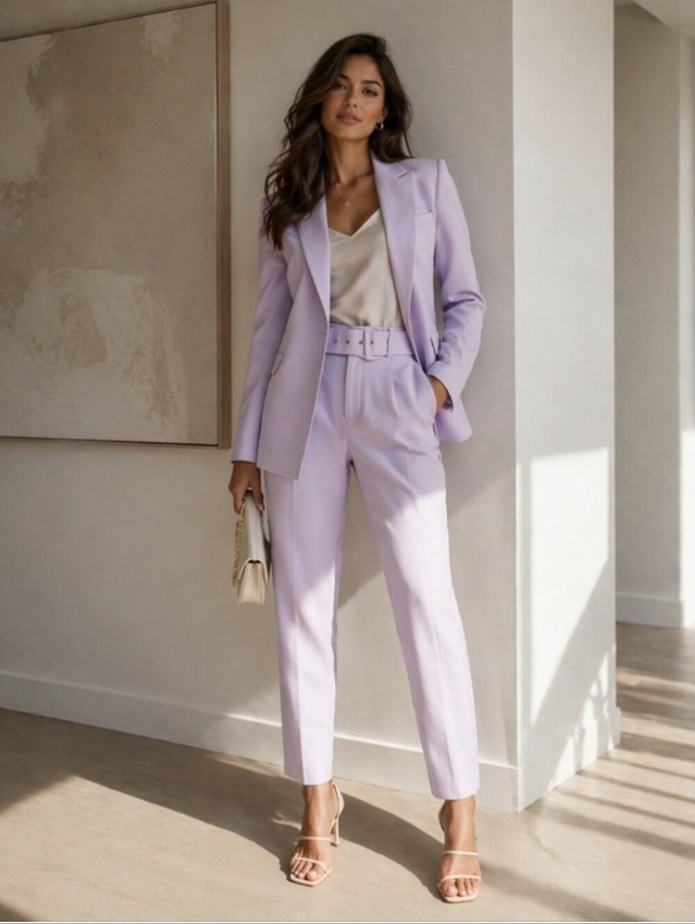 Zara Lavender High-Waist Belted Trousers & Blazer